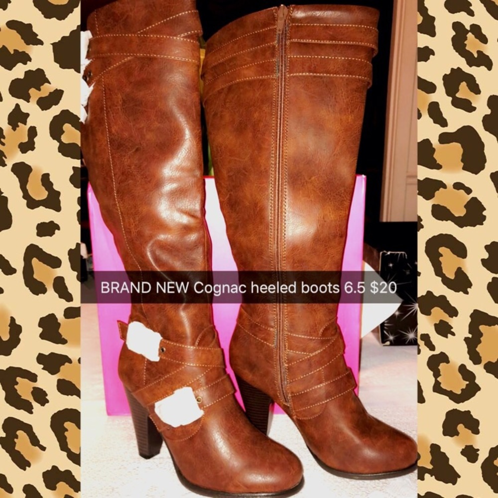 Cognac Heeled Boots BRAND NEW